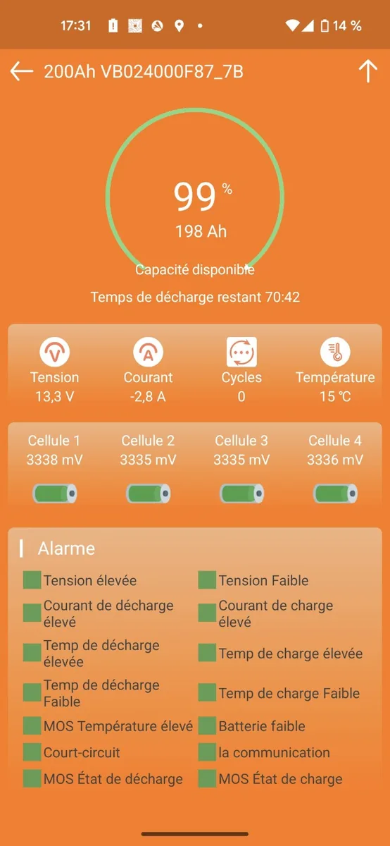 Application Bluetooth Creabest indiquant 99% de batterie